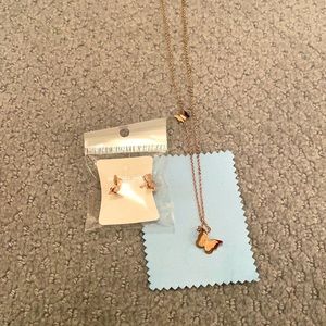 Rose butterfly earring & necklace set